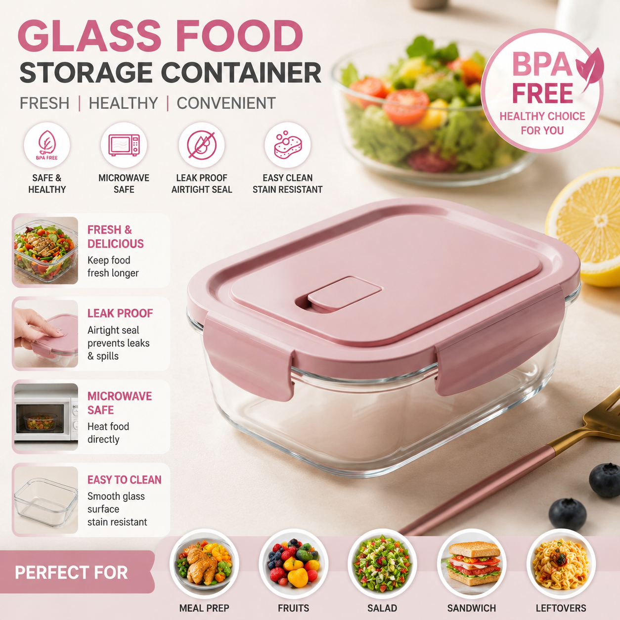 Meal Prep Diet - Glass Food Storage Container Airtight BPA