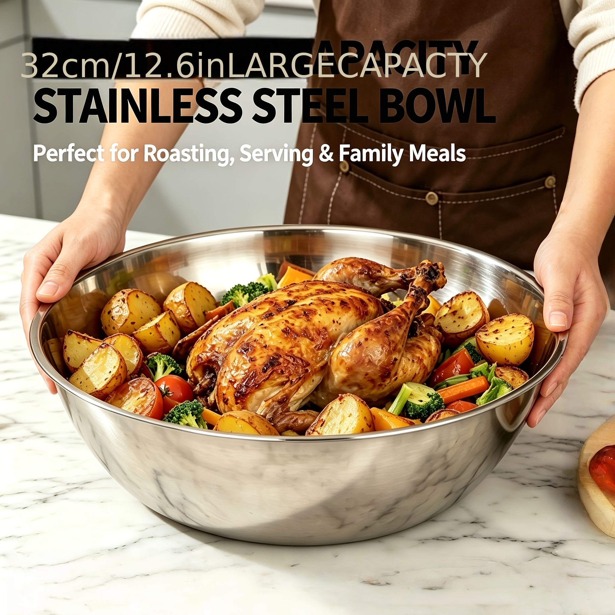 Meal Prep Chicken - 1Pcs, 32cm Stainless Steel Mixing Bowl,