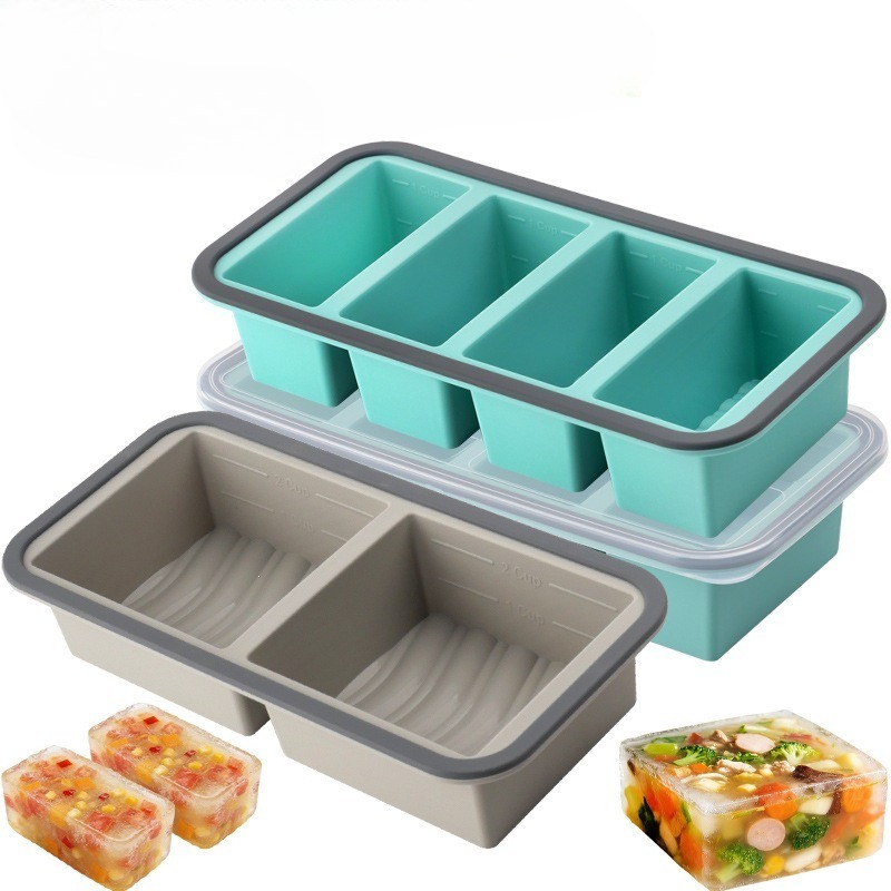 Meal Prep Chia Pudding - Foldable Silicone Freezer Trays with Lid,Soup