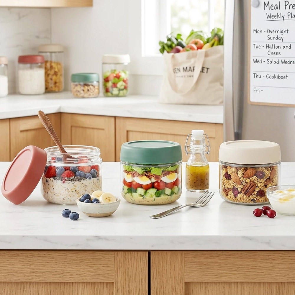 3 Pack 10oz Glass Jars with Sc - đánh giá và giá Meal Prep Food