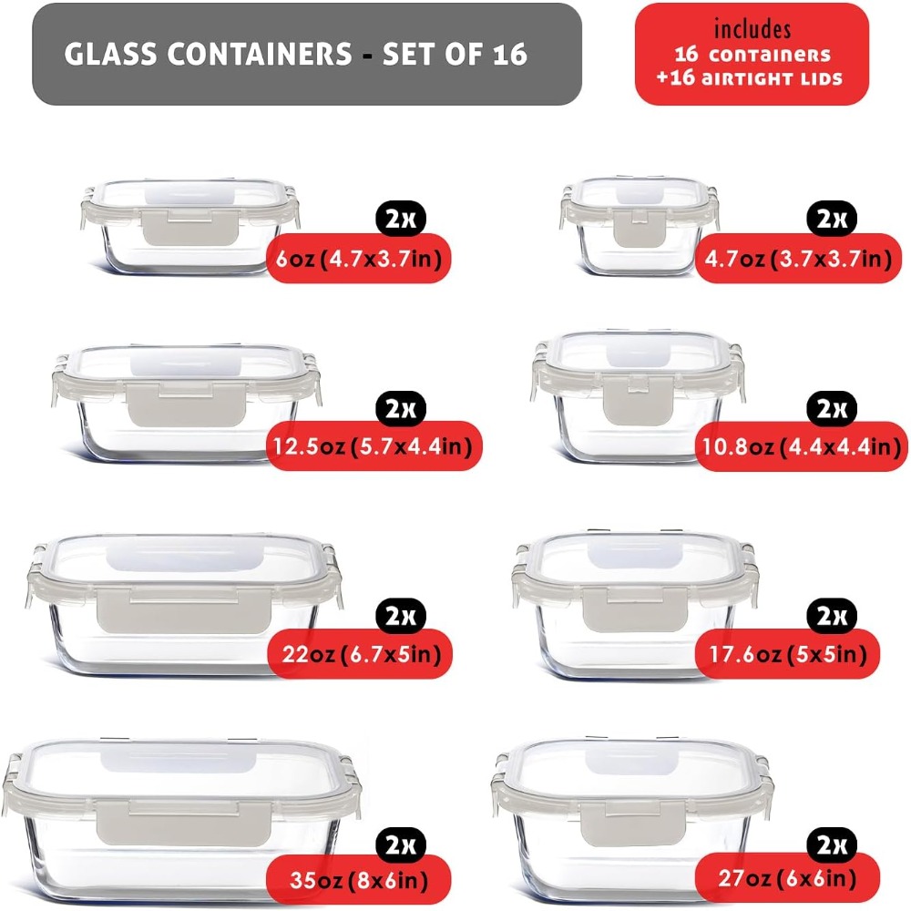 32pc Glass Food Storage Contai - đánh giá và giá Meal Prep Food