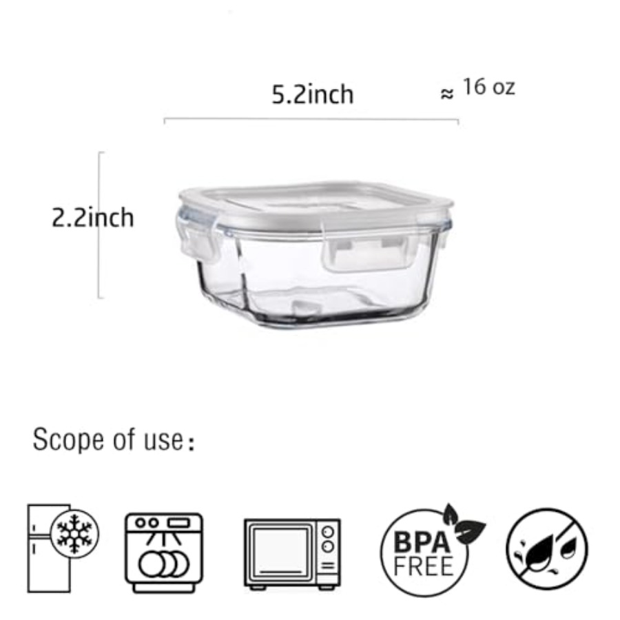 16oz Square Glass Food Storage - đánh giá và giá Meal Prep Food