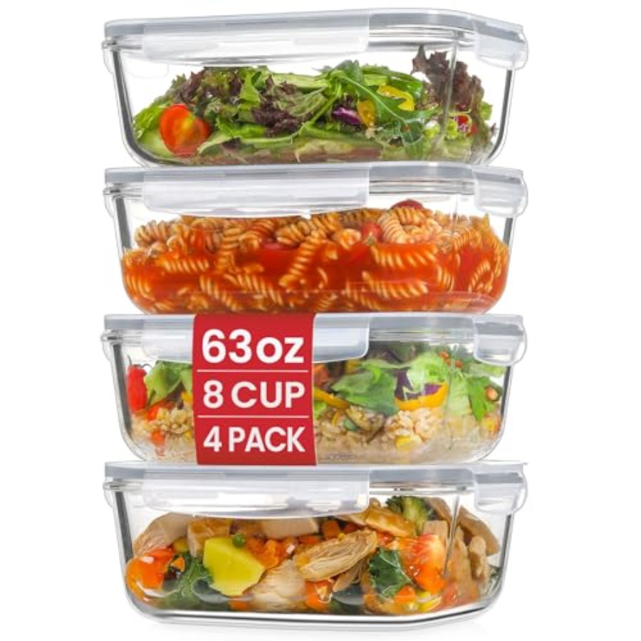 4 Pack 8 Cups/ 63oz Large Glas - đánh giá và giá Meal Prep Food