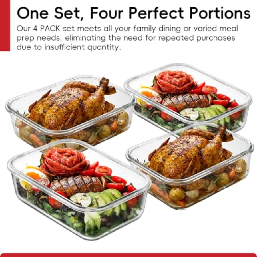 4 Pack 8 Cups/ 63oz Large Glas - đánh giá và giá Meal Prep Food