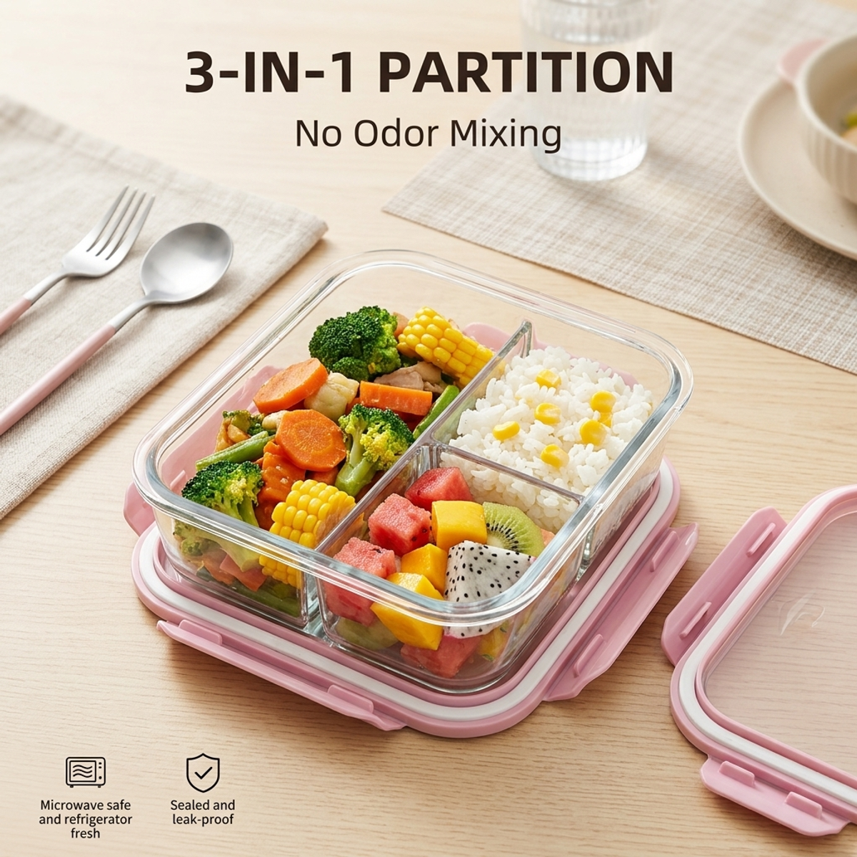 Portable Pink Glass Meal Prep  - đánh giá và giá Meal Prep Healthy Lunch