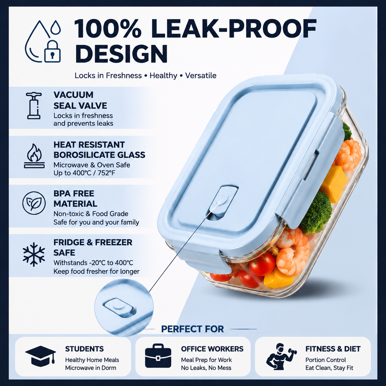 2 Pack Glass Lunch Box Borosil - đánh giá và giá Meal Prep Diet