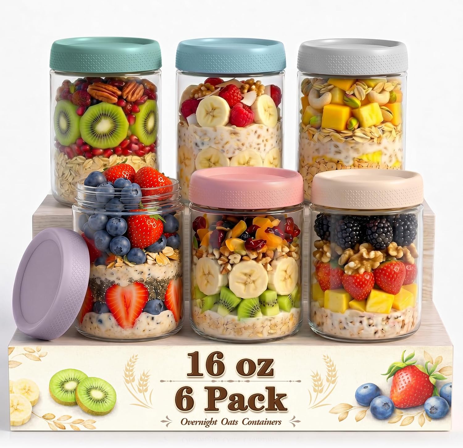6 Pack 16oz Overnight Oats Con - đánh giá và giá Meal Prep Chia Pudding